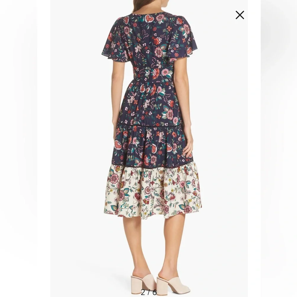 Eliza J Flutter Sleeve Tiered Fit & Flare Dress